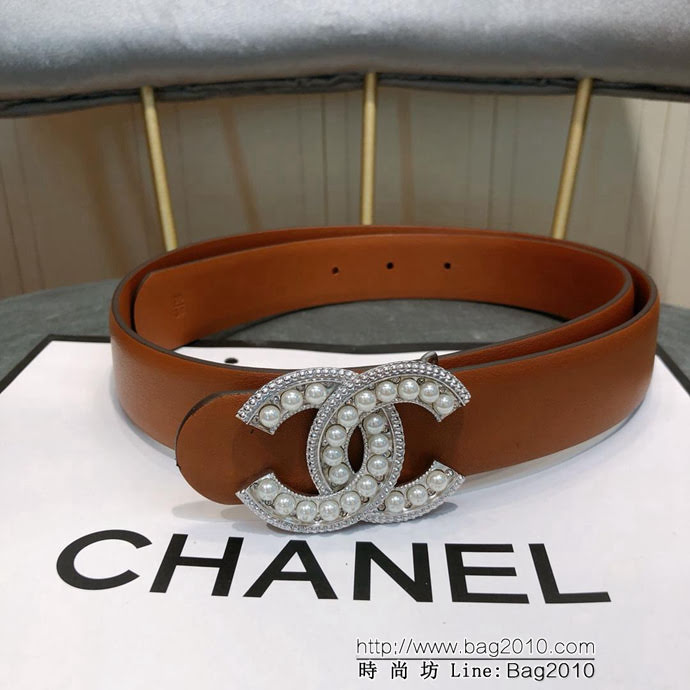 CHANEL香奈兒 18新款 CC珍珠水鑽扣 30MM精品光滑優雅皮帶 小紅書火爆款  xfp1006